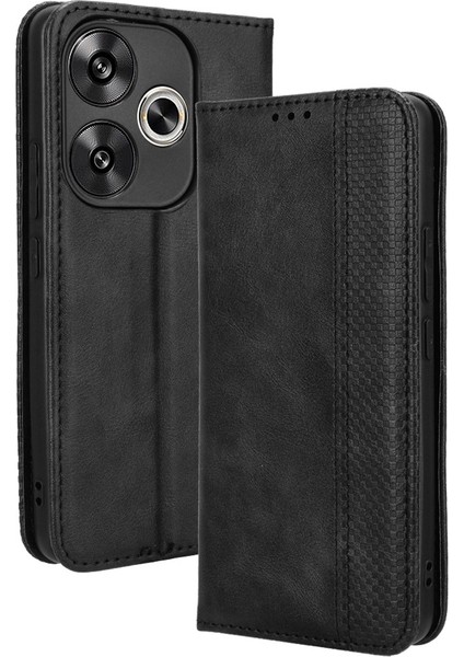 Xiaomi Poco F6 5g Kılıf Pu Deri Cüzdan Retro Doku Telefon Kapağı -Siyah Için (Yurt Dışından)