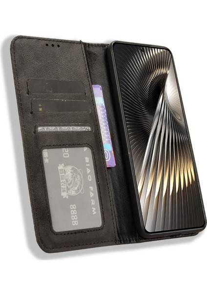 Xiaomi Poco F6 5g Kılıf Pu Deri Cüzdan Retro Doku Telefon Kapağı -Siyah Için (Yurt Dışından) modelleri