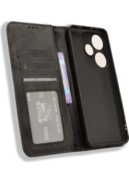 Xiaomi Poco F6 5g Kılıf Pu Deri Cüzdan Retro Doku Telefon Kapağı -Siyah Için (Yurt Dışından) indirimleri