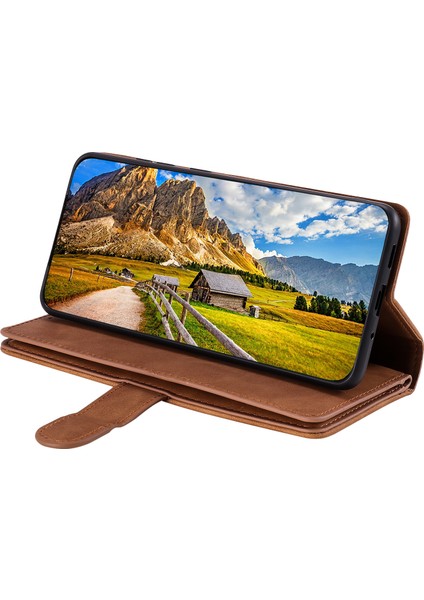 Xiaomi Redmi Için Not 13 Pro 4g Kapak 9 Kart Yuvaları Cüzdan Pu Deri Katlanabilir Stand Telefon Kılıfı-Kahverengi (Yurt Dışından)
