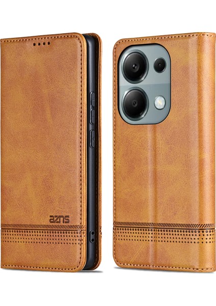 Xiaomi Redmi Note 13 Pro 4g Manyetik Kılıf Pu Deri Standlı Telefon Kapağı-Kahverengi (Yurt Dışından)