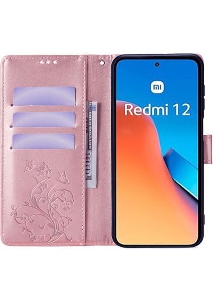 Xiaomi Redmi 12 4g Deri Kılıf Için Çiçek Kart Yuvaları Bilek Kayışı ile Telefon Kapağı-Gül Altın (Yurt Dışından) fiyatları