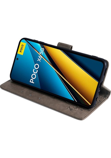 Xiaomi Poco X6 5g Telefon Kılıfı Bilek Askılı Pu Deri Standlı Çiçek Kılıfı-Gri (Yurt Dışından) modelleri