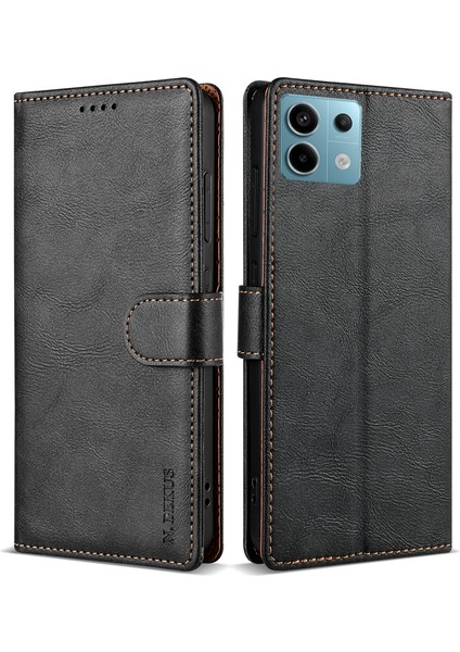 Xiaomi Redmi Note 13 5g Kılıf Düz Renk Cüzdan Deri Telefon Kapağı-Siyah (Yurt Dışından)