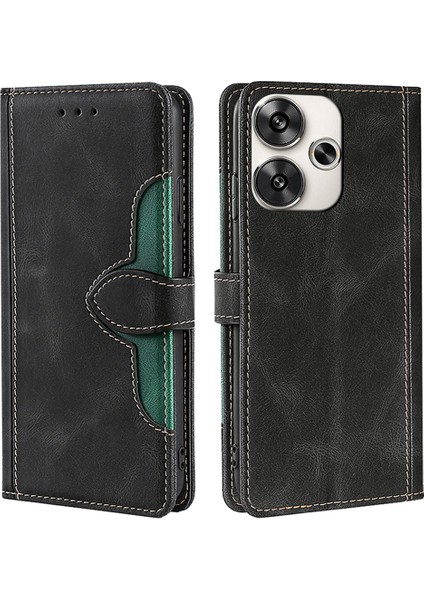 Xiaomi Poco F6 5g Kılıf Pu Deri Cüzdan Telefon Kapağı Hasır Şapka Manyetik Toka-Siyah (Yurt Dışından)