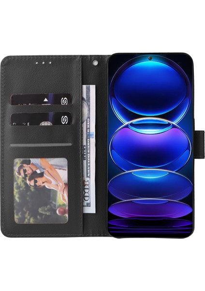 Xiaomi Redmi Note 12 5g(Global)(Hindistan)(Çin)Telefon Kılıfı Pu Deri Cüzdan Standı Kapağı-Siyah (Yurt Dışından) modelleri