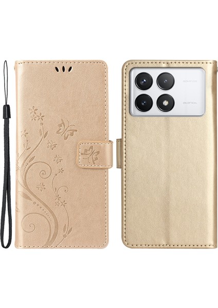 Xiaomi Redmi K70E 5g Kılıf Desenli Cüzdan Tarzı Deri Telefon Kapağı-Altın (Yurt Dışından)