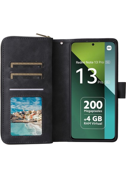 Xiaomi Redmi Note 13 Pro 5g Kılıf Fermuarlı Cep Deri Standlı Telefon Kapağı-Siyah (Yurt Dışından) fiyatları