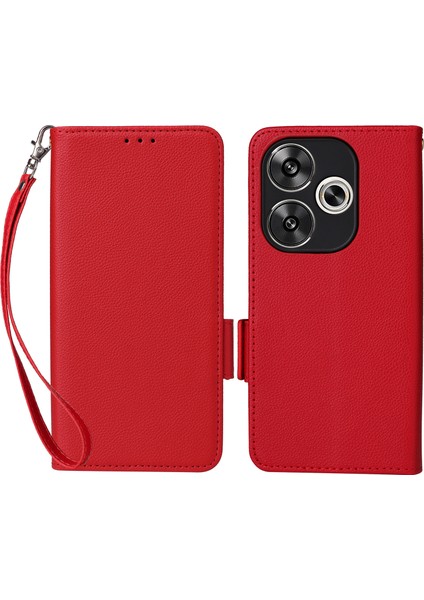 Xiaomi Poco F6 5g Kılıf Pu Deri Yan Manyetik Toka Cüzdan Telefon Kapağı-Kırmızı (Yurt Dışından)
