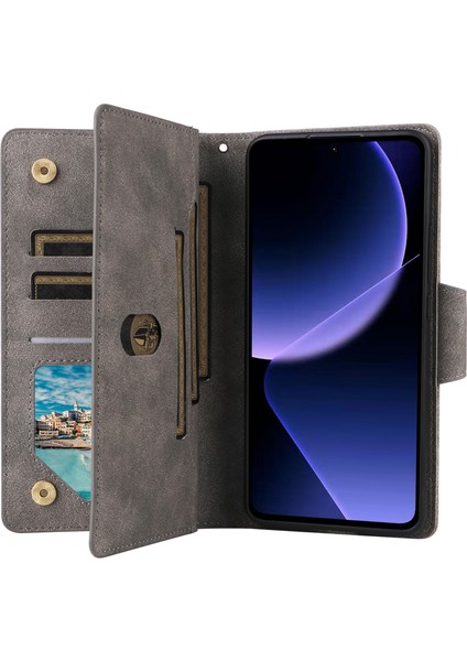 Xiaomi Redmi Için K60 Ultra Manyetik Kılıf Perçin Dekor Pu Deri Fermuar Cüzdan Kapak-Gri (Yurt Dışından) fiyatları