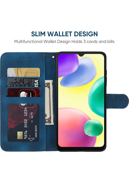 Xiaomi Redmi 9c Kılıf Cüzdan Çizgi Desenli Cilt Dostu Deri Kılıf-Mavi (Yurt Dışından)