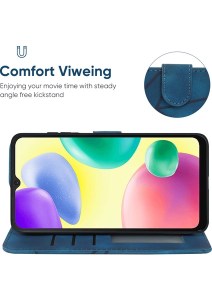 Xiaomi Redmi 9c Kılıf Cüzdan Çizgi Desenli Cilt Dostu Deri Kılıf-Mavi (Yurt Dışından)