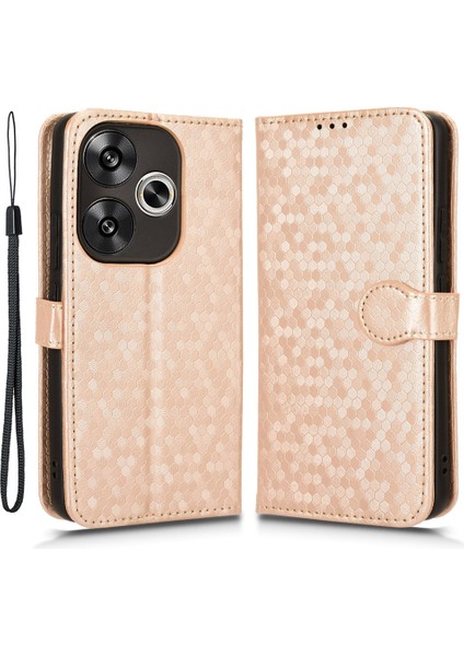 Xiaomi Poco F6 5g Deri Kılıf Için 3 Kart Tutucu Yuvaları Nokta Desenli Telefon Kapağı-Gül Altın (Yurt Dışından)