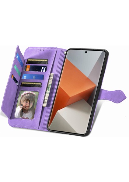 Xiaomi Redmi Note 13 Pro+5g Kılıf Çiçek Desenli Fermuar Deri Telefon Kılıfı-Açık Mor (Yurt Dışından) modelleri