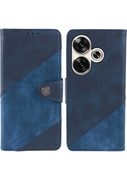 Xiaomi Poco F6 5g Kılıf Cüzdan Crazy Horse Doku Ekleme Deri Telefon Kapağı-Koyu Mavi (Yurt Dışından)