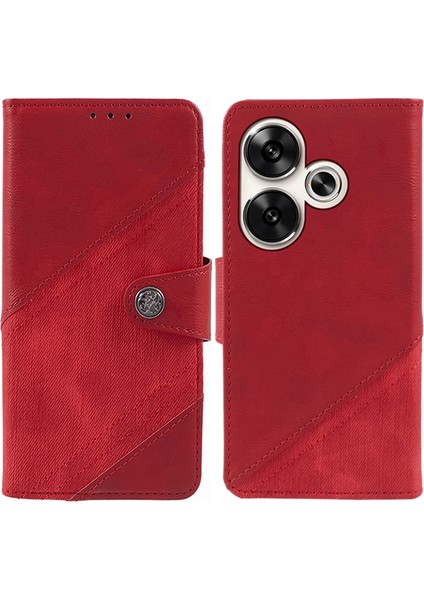 Xiaomi Poco F6 5g Kılıf Cüzdan Crazy Horse Doku Ekleme Deri Telefon Kapağı-Kırmızı (Yurt Dışından)