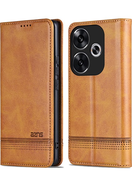 Xiaomi Poco F6 5g Kılıf Pu Deri Manyetik Kapatma Darbeye Dayanıklı Çevirme Telefon Kapağı-Kahverengi (Yurt Dışından)