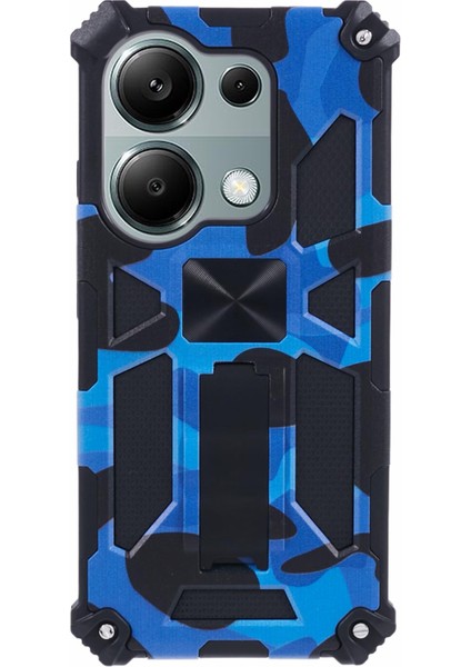 Xiaomi Redmi Için Not 13 Pro 4gcover Kamuflaj Cep Telefonu Koruyucu Kabuk Kickstand Telefon Kılıfı-Mavi (Yurt Dışından)