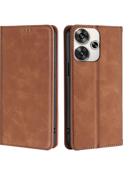 Xiaomi Poco F6 5g Kılıf Pu Deri Stand Gizli Manyetik Telefon Kapağı-Açık Kahverengi (Yurt Dışından)