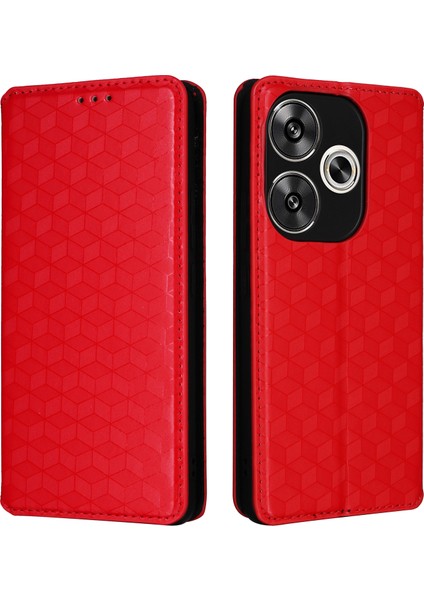 Xiaomi Poco F6 5g Deri Telefon Kılıfı Cüzdan Telefon Kapağı -Kırmızı Için (Yurt Dışından)
