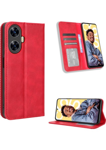 Realme C55 4g Cüzdan Manyetik Kapatma Pu Deri Için Kılıf (Yurt Dışından)