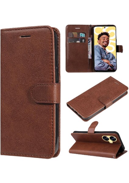 Realme C55 4g Yüksek Kalite Deri Klasik Düz Renk Için Flip Case (Yurt Dışından)