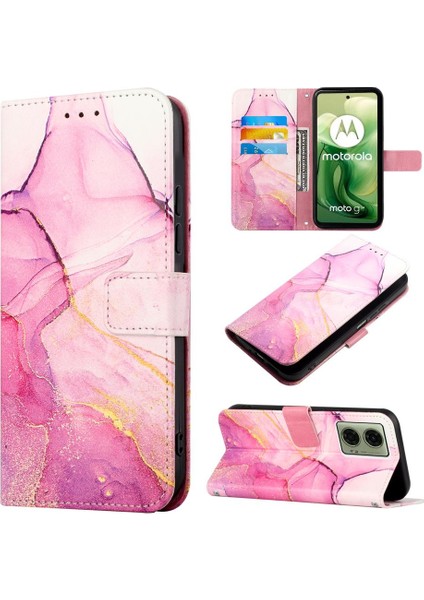 Motorola Moto G24 4G/G04 4g Pu Deri Kickstand Cüzdan Mermer Için Kılıf (Yurt Dışından)