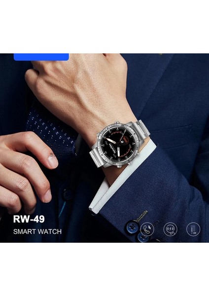 Rw-49 Curved Amoled Ekran Metal Deri Silikon Kordonlu Watch 4 Pro Max Akıllı Saat