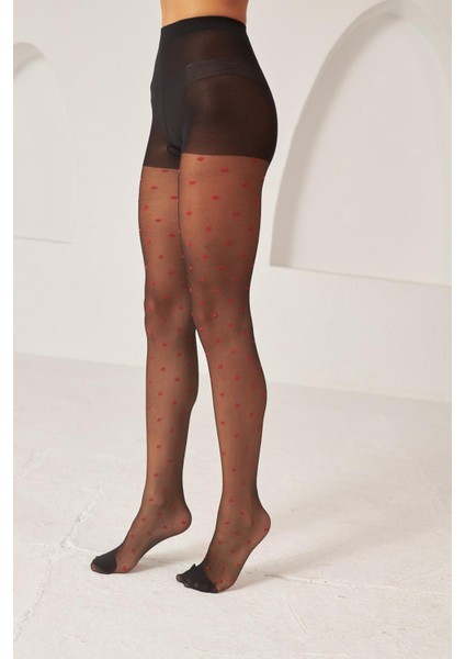 Kadın Kırmızı Puantiyeli İnce Külotlu Çorap SİYAH fiyatları