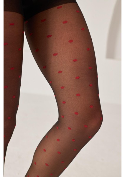 Kadın Kırmızı Puantiyeli İnce Külotlu Çorap SİYAH modelleri