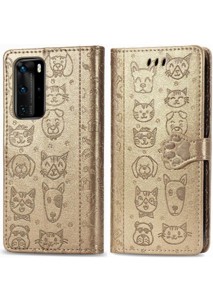 Huawei P40 Pro Flip Kapak Için Kılıf Kısa Kayış Deri Kılıf Darbeye (Yurt Dışından)