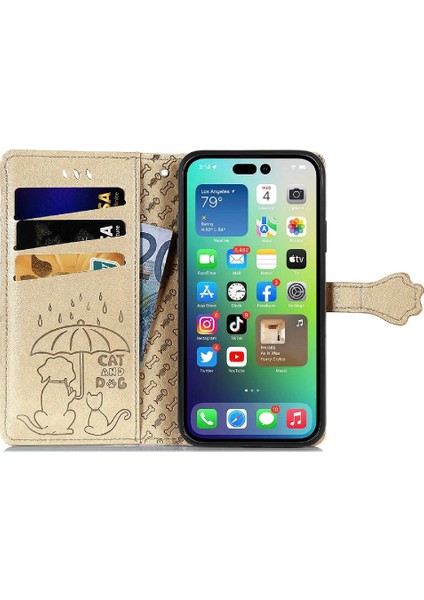 Iphone 14 Için Kılıf Promax Karikatür Hayvanlar Kısa Kayış Kapak Çevirin Deri (Yurt Dışından)