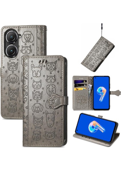 Asus Zenfone 9 Için Kılıf Deri Kılıf Karikatür Hayvanlar Darbeye Kısa (Yurt Dışından)