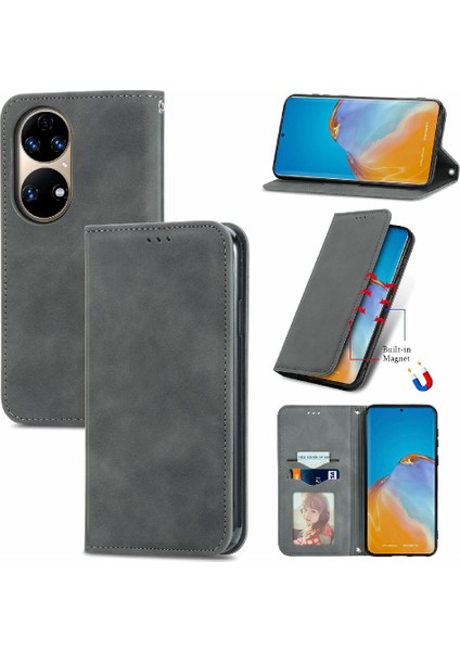 Huawei P50 Darbeye Dayanıklı Cüzdan Kılıf Kapak Kapak Basit (Yurt Dışından)