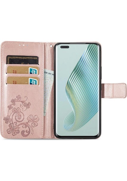 Huawei Honor Magic5 Pro Dört Yapraklı Yonca Flip Kapak Zarif (Yurt Dışından)