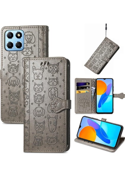 Huawei Onur X8 5g Karikatür Hayvanlar Için Kılıf Deri Kılıf Kapak Kapak Kısa (Yurt Dışından)