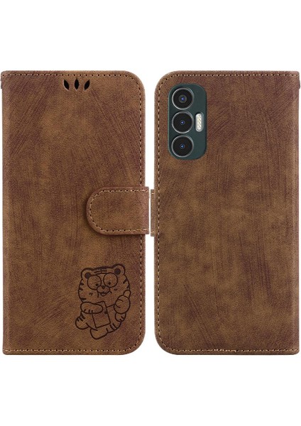 Tecno Pova 3 Kabartmalı Sevimli Kaplan Tutucu Kapak Flip Folio Kart Için Kılıf (Yurt Dışından)