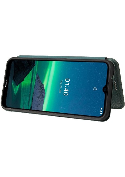 Kart Tutucu Kickstand Manyetik Karbon Fiber Kartı ile Nokia 1.4 Için Kılıf (Yurt Dışından)