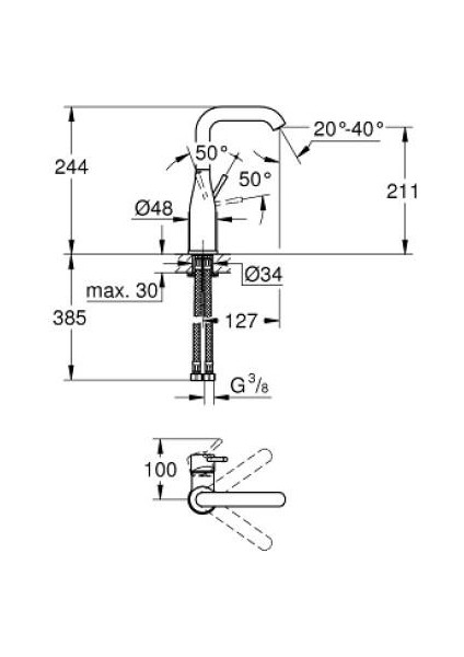 Essence Tek Kumandalı Lavabo Bataryası 1/2" L-Boyut - 24177KF1