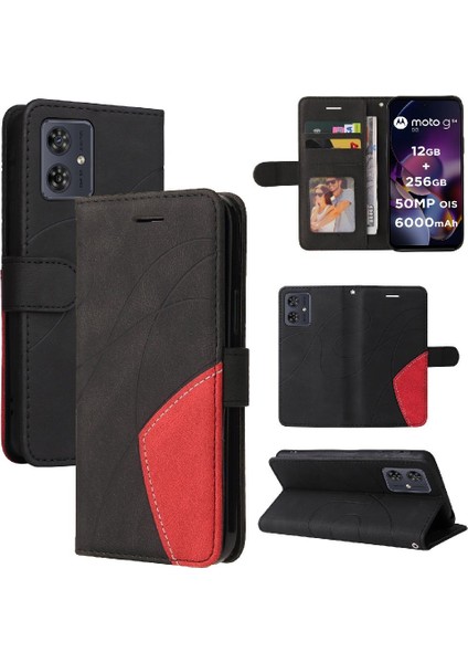 Motorola G54 5g Için Kart Yuvası Standı Iki Renkli Dikiş Pu Flip (Yurt Dışından)