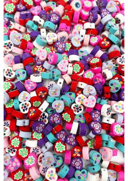 10MM Kırmızı Kalp, Çilek Kalp, Love, Desenli Kalp Figür Boncuk (100 Adet)