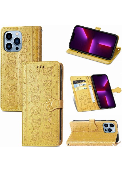 Iphone 13 Için Kılıf Promax Darbeye Deri Kılıf Karikatür Hayvanlar Flip (Yurt Dışından)