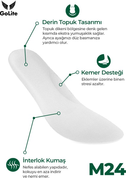 Konforlu Ayakkabı Tabanlığı, Rahat Memory Foam Hafızalı Topuk Dikeni Iç Tabanlık Kemer Destekli Taban - M24 Beyaz
