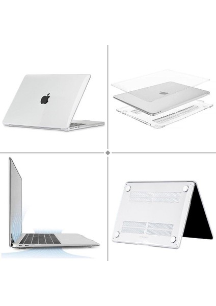 MacBook Air 13.6" M3 / M4 A3113 / A3240 Uyumlu Kılıf Koruyucu Kapak Parlak Şeffaf Tasarım Hava Kanallı modelleri