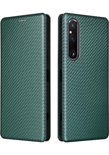 Sony Xperia 1 V 2023 Için Kılıf Deri Folio Flip Case Manyetik Karbon (Yurt Dışından)