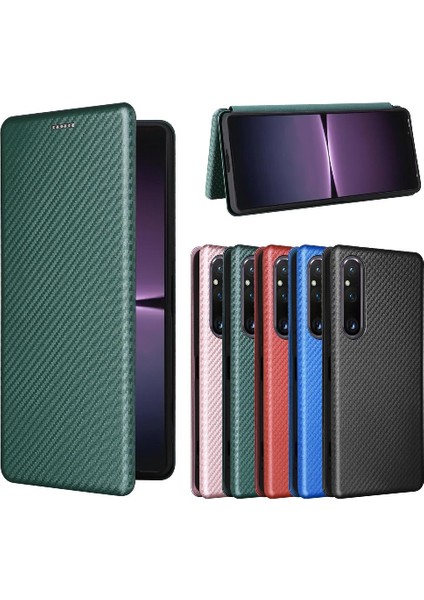 Sony Xperia 1 V 2023 Için Kılıf Deri Folio Flip Case Manyetik Karbon (Yurt Dışından)