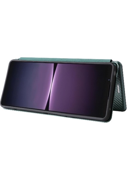 Sony Xperia 1 V 2023 Için Kılıf Deri Folio Flip Case Manyetik Karbon (Yurt Dışından)