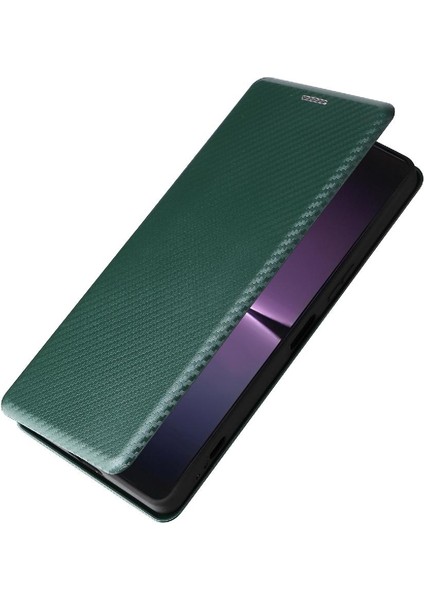 Sony Xperia 1 V 2023 Için Kılıf Deri Folio Flip Case Manyetik Karbon (Yurt Dışından)