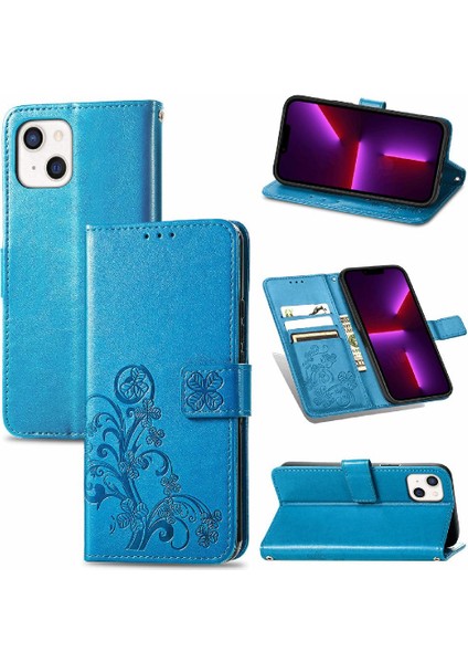 Iphone 13 Için Kılıf Deri Kılıf Dört Yapraklı Yonca Zarif Iş Çevirme (Yurt Dışından)