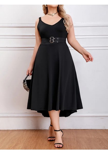 Kadın Bel Kemer Detaylı Arkası Uzun Ithal Krep Askılı Elbise fiyatları